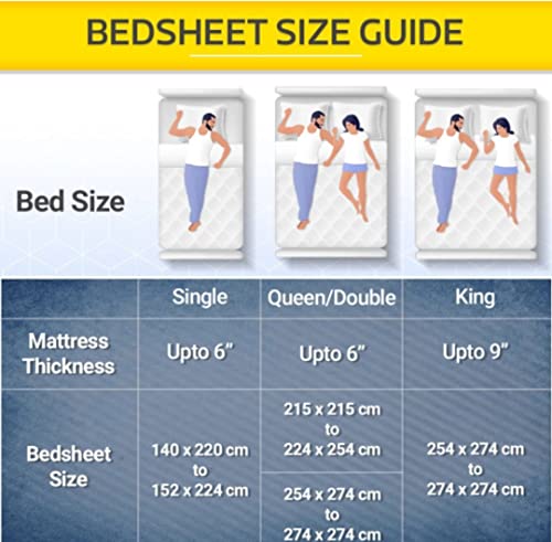 Prosseya Supersoft Cotton Elastic Fitted bedsheet Queen Size 90 * 100 with 2 Pillow Covers 180 tc (Blue)