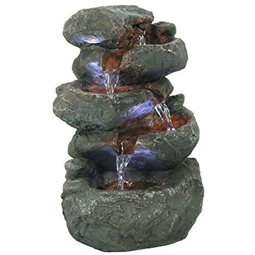 Sunnydaze Stacked Rocks Tabletop Water Fountain with LED Lights, 10.5 Inch