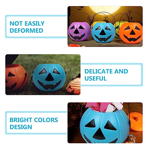 Garneck 2PCS Pumpkin Bucket - Trick or Treat Halloween Pumpkin Pail, Candy Bucket with Candle, Funny Pumpkin Candy Bucket for Halloween Party (Blue)