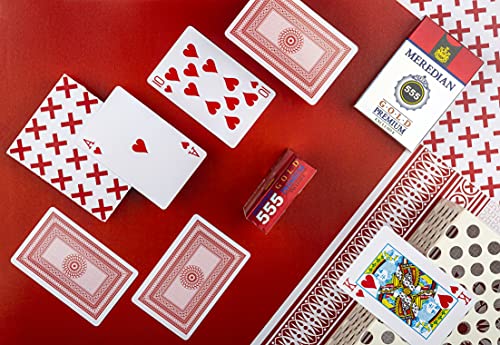 Meredian 555 Gold Premium Exclusive Meredian 555, Paper Playing Cards, Bridge Size, Regular Index, Red & Black, Pack of 4 for Adults