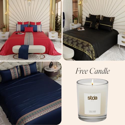 Stoa Paris Premium Bedsheet Set Combo, Free Scented Candles for Home, Luxury Gift Bedding Set for Festive Season, Set of 3, Bedsheets, Pillow Covers, Euro & Long Cushion Covers, Perfect Home Décor