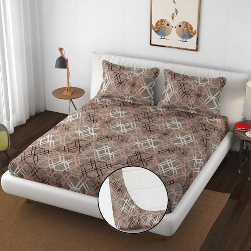 Stylish Threads Premium Heavy Cotton Elastic Fitted Bedsheets with 2 King Size Pillow Covers || Double Bed with All Around Elastic 350 TC || 72 x 78 Inch King Size Fitted || :- Dusty Triangle