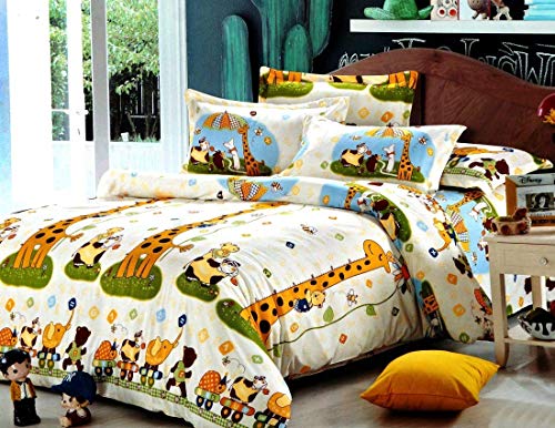 SinghsVillas Decor Super Heavy Glace Cotton Cartoon Print 260 TC Double Bed Bedsheet for Kids Room with 2 Pillow Covers (90 x 100 Inch, Multicolour)