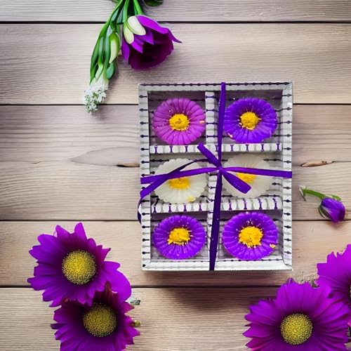 The Decor Affair Set of 6 Sunflower Wax Floating Candles - The Perfect Diwali and New Year's Decorative Addition (Purple)