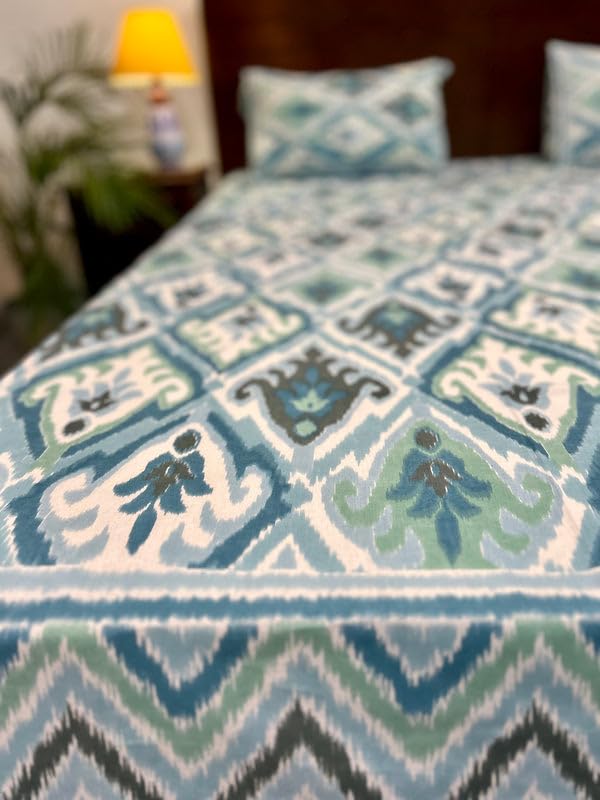 INDIEROOTS BY RENE Indiroot Jaipur Super King Size | 108 * 108 inches | Shades of Aqua Ikkat