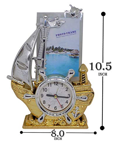 Wizme Boat Style Table Clock with Photo Frame Best Gift Items (30 Grams) Pack of 1