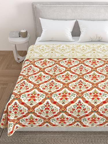 Salona Bichona Floral Orange Cotton Flannel Double Dohar.