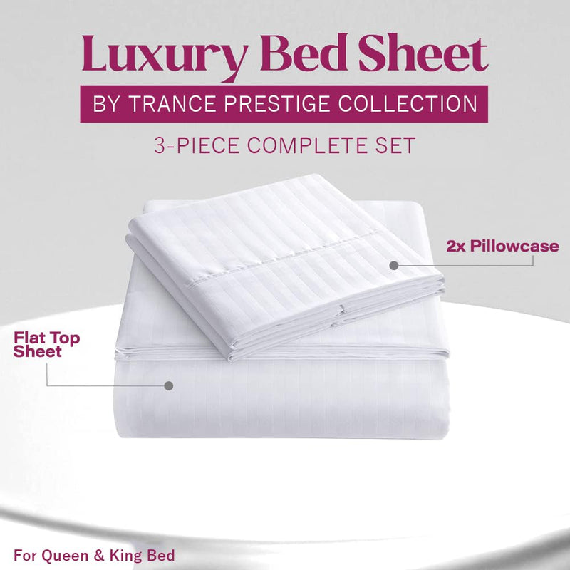 Trance Home Linen TR093 Trance King Double Bedsheet Cotton Satin 400 TC (White_King)