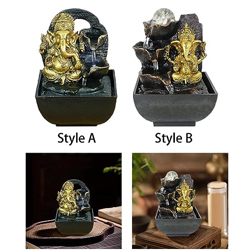 BNF Ganesha Statues Tabletop Water Fountain Collectibles Resin Rockery Waterfall Style A 14x13.5x18cm