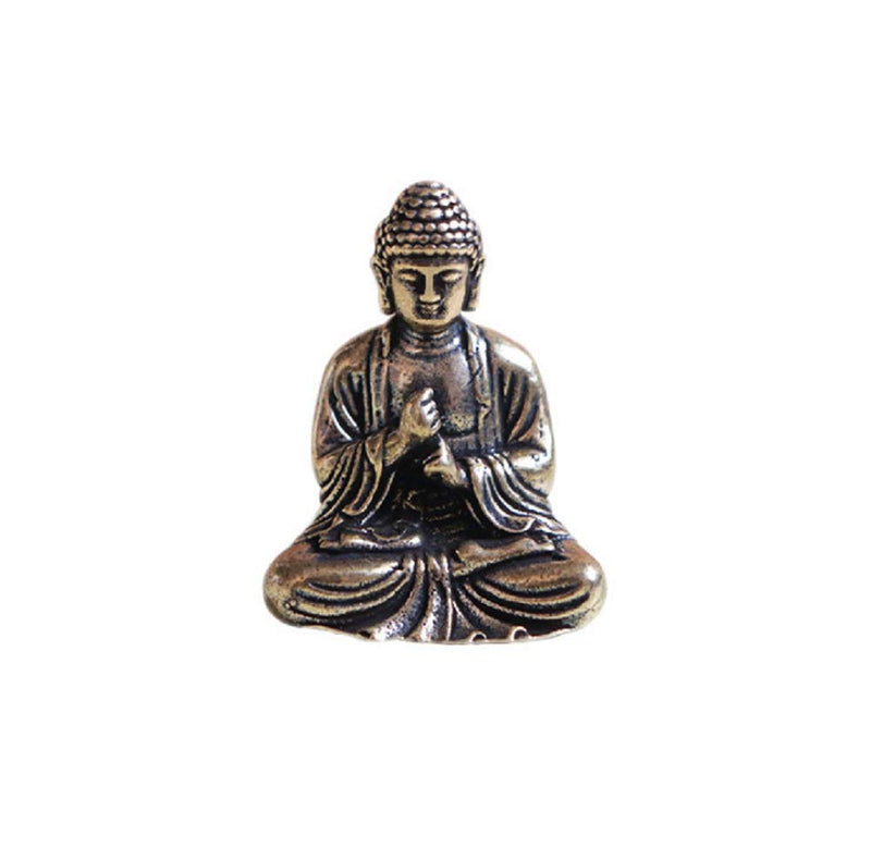 DMtse Brass Mini Antique Sakyamuni Buddha Statue Ornaments Meditation Seated Pose Journey Worship Attractive & Serene Small Buddha Statue Figurine