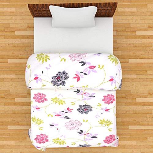 Shree Shyam 100% Microfibre Single Bed AC Dohar Floral Blanket, 450gsm, Blue White Flowers