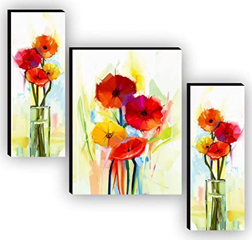 SAF Religious Radhe Krishna UV Textured Painting& Set of 3 Flower Pot UV textured Paintings for living room with frame Painting 12 Inch X 18 Inch SAF-JMS52