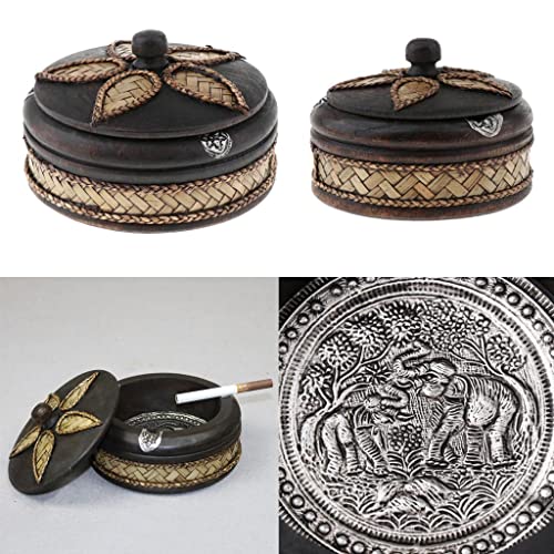 Enakshi® Creative Wooden Ashtray with Lid Thai Style Craft Bussiness Gift Decor Large|Collectibles | Tobacciana | Ashtrays