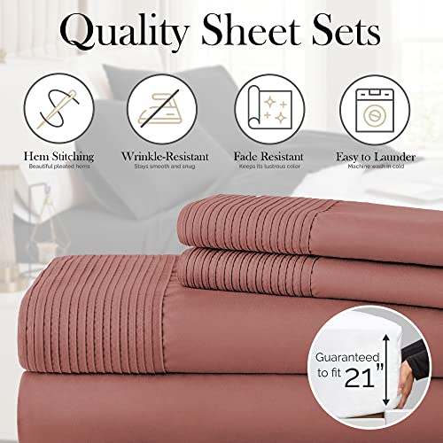 Split King, Marsala (Terra Cotta) : Southshore Fine Linens - Vilano Springs - 5 Piece - Extra Deep Pocket Pleated Sheet Set, Split King, Marsala (Terra Cotta)