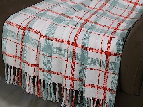 BIGMOON Multicolour Striped Textured Heavy Pure Cotton Reversible Throw Blanket with Beautiful Fringes in Size 70 * 53 inches / 177 * 134 cm Suitable for Winter