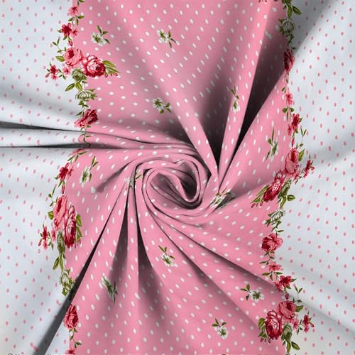 la' amour Pure Cotton 220 TC Flat Double Bed Bedsheets for Summer Breathable | Wrinklefree (Size- 228 x 230 Cm) with 2 Pillow Covers (Size-17 X 27 Inches, Floral, Pastle Pink & White)