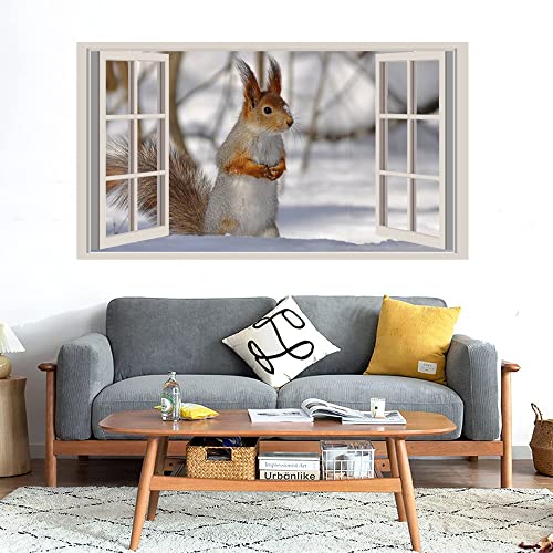 GADGETS WRAP Printed Wall Decal Sticker Fake Window Style Decal (90cm x 50cm) - Snowy Squirel