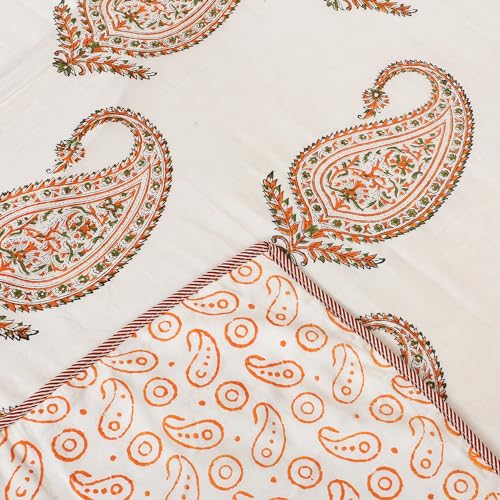 Vaansh Finest Pure Cotton Hand Block Print Jaipuri AC Dohar AC Blanket Soft and Light Weight Pure Cotton(Orange)