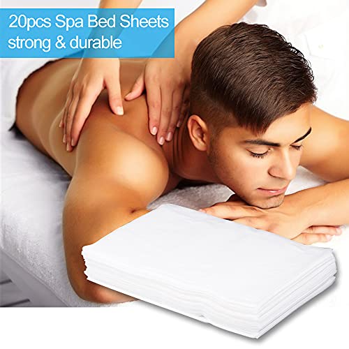 20pcs Spa Bed Sheets Massage Table Sheet Waterproof Bed Cover Non Woven Fabric for Beauty Salon 180 x 80cm (White) -Layfoo