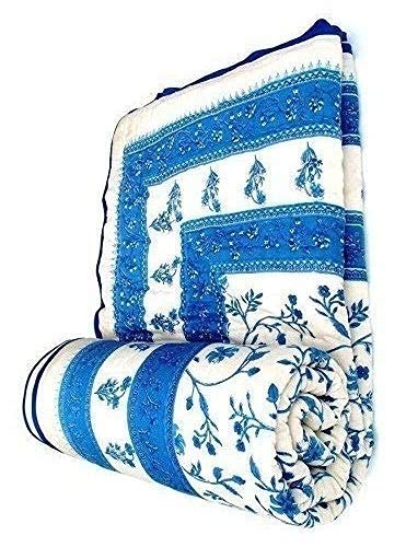 SVT Traditional Famous Jaipuri Beautiful Floral Print in White and Blue Jaipuri Rajai/Razai/Quilt Single/Single Bed Quilt/Comforter/AC Quilt/AC Comforter