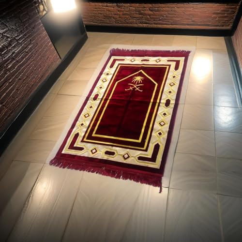 Weavers Villa Prayer Mat/Aasan/Meditation Mat/Multipurpose Velvet Rug Mats [Size: 70cm X 110cm] (Maroon)