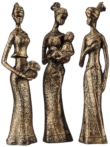 amazon basics Beautiful Finish Uniquely Hand Crafted Home Decor African Tribal Women Art Piece (Set of 3, Black and Golden)