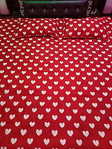 Home Trade Ashok Enterprises Designer 3D Love Heart Printed Polycotton Double Size Cotton Bedsheet with 2 Pillow Cover for Bedroom/Living Room (Red)