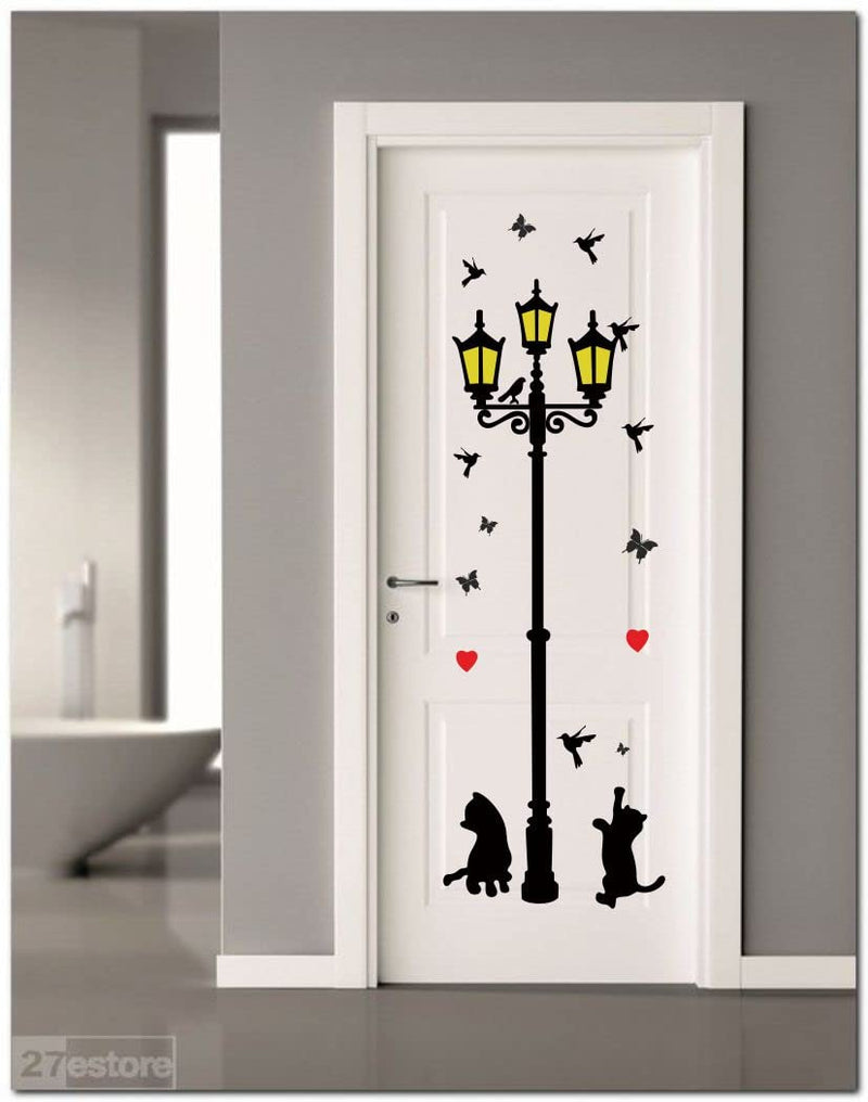 Delight Art Decorative Home cat and lamp Pole Design Door Sticker Size - ( 38*121 ) cm Model id - ( DAMC00908L )