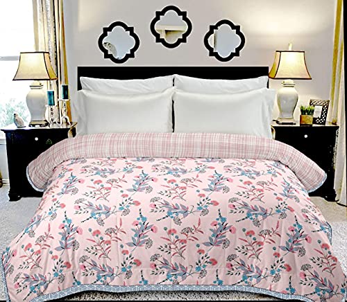 SK STORE 100% Cotton Floral Printed Three Layer Cotton Camric Lightweight Dohar with Heand Paipine Double Sided Reversible Queen Size AC Dohar Blanket (Design 8, Double Bed)