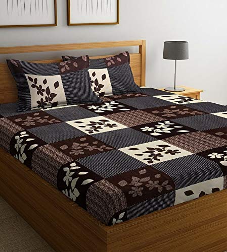 STARNSTYLE Polycotton 220 TC Floral Printed King Size Double Bedsheet with 2 Pillow Covers, (90 x 90 Inches,) Brown