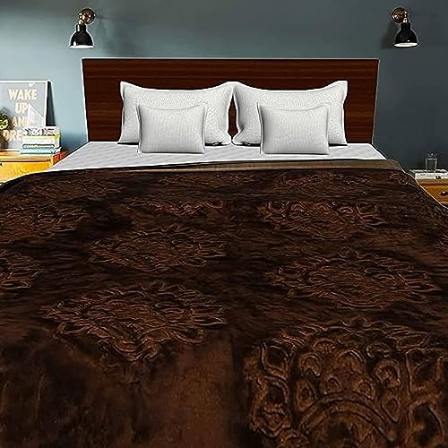 BENAVJI Mink Floral Embossed Super Soft Heavy Coffee Double Bed Velvet for Winter Blanket Quilt Rajai