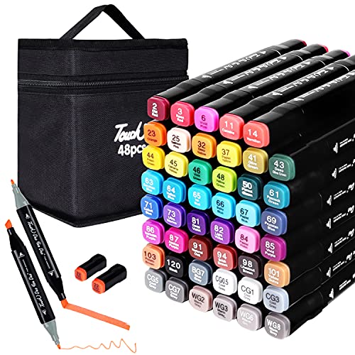 casacrest Dual Tip Art Markers 48 Colours with Carrying Case for Painting Sketching Calligraphy Drawing - Odorless & Non Toxic Twin Head Permanent Colouring Marker Pens for Kids Adult Beginners