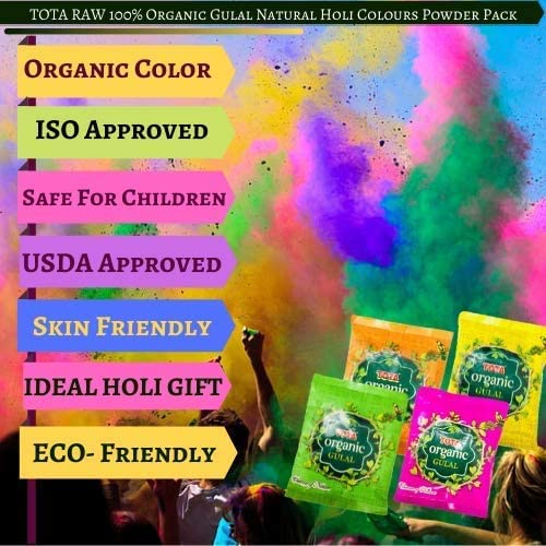 PRINT BHARAT Raw Organic Gulal Gift Set, Essence of Nature, Decorative Box Pure Natural and Herbal Gulal in Gift Box | Pack of 4 - Green, Pink, Yellow, Orange (40gm Each) (Box 2)
