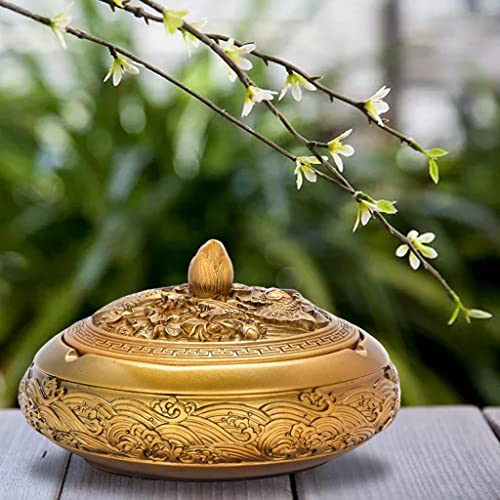 SECRET DESIRE™ Decorative Ash Tray with Lid Cigarette Holder Indoor&Outdoor Crafts Tabletop Gold