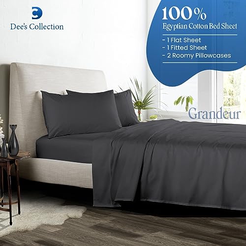 800 Thread Count Dark Grey King Size Egyptian Cotton Solid Sheet Set of 4, Luxurious Soft & Silky Bedsheet, Fade Wrinkle Stain Resistant, Easy Care Fits Upto 15" Deep Pockets