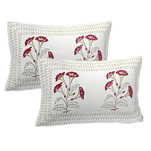 Vaansh Finest Pure Cotton Hand Block Print Double Bed Double Bed Bedsheet with 2 Pillow Covers (Pink)