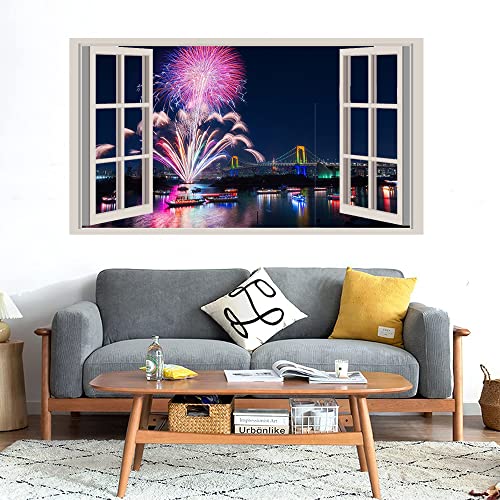 GADGETS WRAP Printed Wall Decal Sticker Fake Window Style Decal (90cm x 50cm) - Tokyo Fireworks