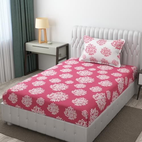 LOPUNNY Soft Cotton 230 TC Single Bedsheet with 1 Pillow Cover, Soft, Smooth, Floral