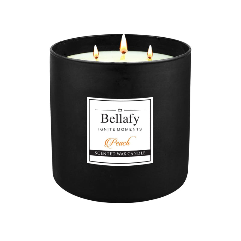 Bellafy 3-Wick Peach Scented Soy Wax Candle | Burns 40 Hours | Eco-Friendly Luxury for Healthier Homes | Captivating Aromas | Zero Petro Carbon | Natural Beauty & Blissful Fragrances