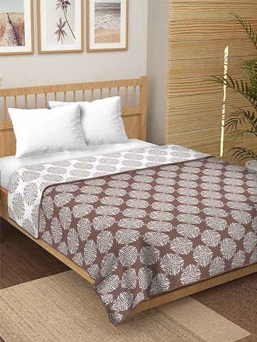 Dream Dwell 100% Pure Cotton Reversible Dohar/AC Blanket for Double Bed |All Weather Light Weight | Floral Design Dohar| Pattern, Brown and White-Pack of 1