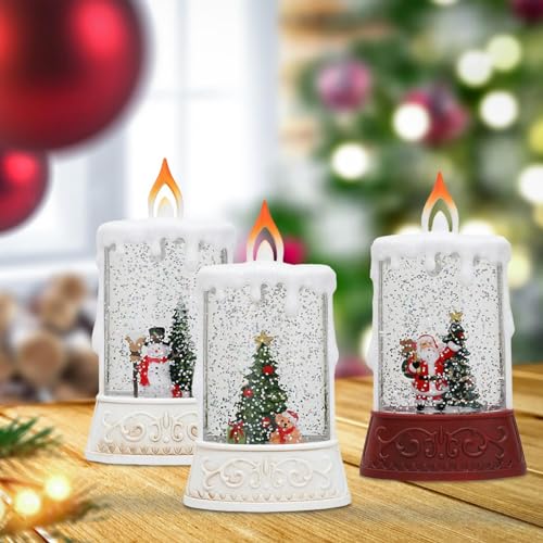 CALANDIS® Led Christmas Candle Snow Scene Decorative Candle for Indoor Festival Window Santa Claus | 1 Led Christmas Candle