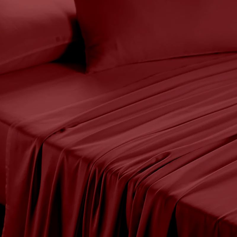 linenaffairs Cotton Bedsheets Set, 144 Thread Count, King - 102x108 Inch, Bed Sheet 3 Piece Sets, Flat Bedsheet with Pillow Cover Comfy Breathable & Cooling Sheets Best for Summer - Burgundy