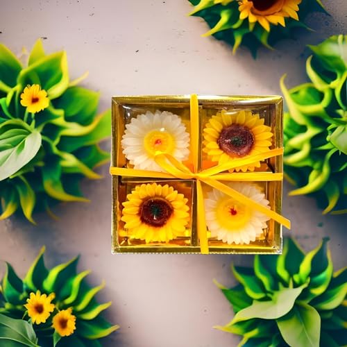 The Decor Affair Set of 4 Beautiful Sunflower-Shaped Wax Floating Candles in Multicolour - Perfect for Home Decor, Diwali Gifting, and New Year Celebrations. (Yellow and White)