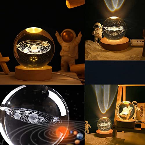 MOJIBE 3D Moon Crystal Ball LED Night Light Ball Projection Lamp Planet Model Birthday Christmas Gifts For Boyfriends Husband, Night Light Galaxy Planet Art Gifts Lamp (Multi Design)