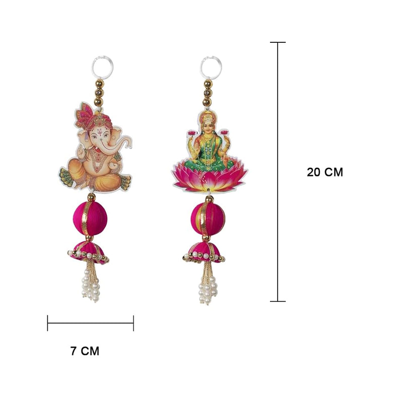 Kaameri Bazaar Lakshmi Ganesh Door Hanging with Jhumki and Pink Ball Set