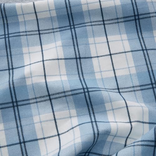 Mellanni California King Flannel Sheet Set - 4 pc Printed Luxury 100% Cotton - Lightweight Bed Sheets - Cozy, Soft, Warm, Breathable Bedding - Deep Pockets (Cal King, Light Blue Plaid)