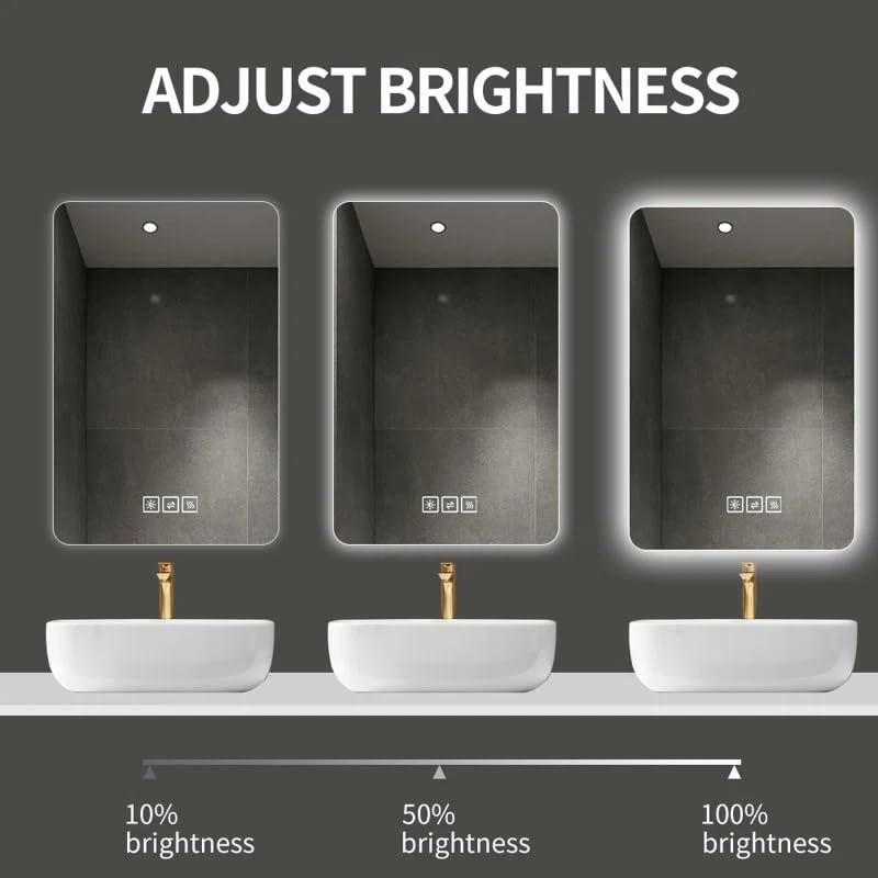 Artessa Aesthetic Backlit Rectanguar LED Mirror with Defogger, Dimmer-Option, 3-Colour LED for Bathroom (45 x 60 CM)