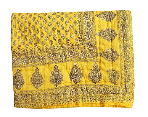 Slickcomfort Pure Cotton Jaipuri Razai Traditional Sanganeri Print Light Weight Razai AC/Winter Quilt/Razai (Yellow, Single Bed)