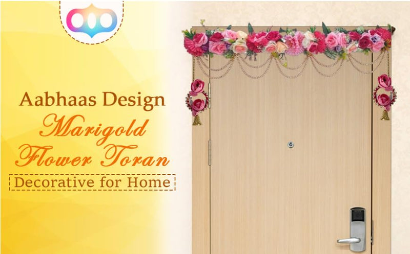 Aabhaas Design Marigold Flower Toran Garlands Handmade Bandhanwar / Door Entrance Hanging Home Traditional / Wall Decoration Diwali| Artificial Flower, 500 Millimeters, 500 Millimeters