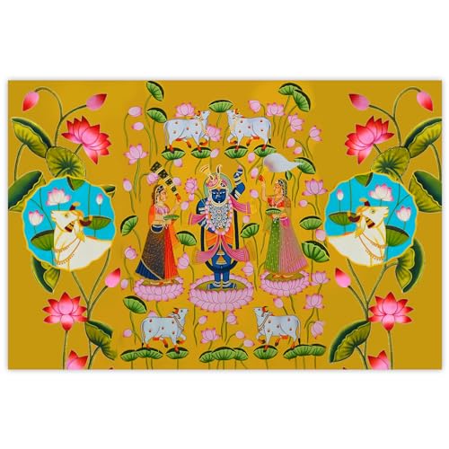 Indianara Rolled Sparkled Lord Shrinathji Art Print for Room Décor Digital Reprint 36 inch x 24 inch Painting (10718PST)